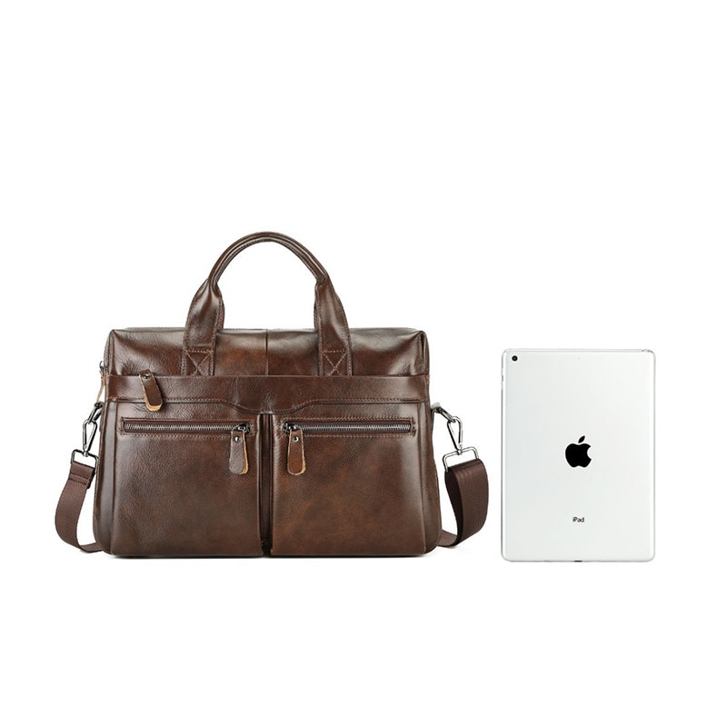 Geanta Laptop Din Piele Naturala, Geanta laptop portabila，14"，Fudisenn®, de umar, de mana, Servieta business ，pentru barbati din piele de bovina primul strat，maro，39x28x7cm
