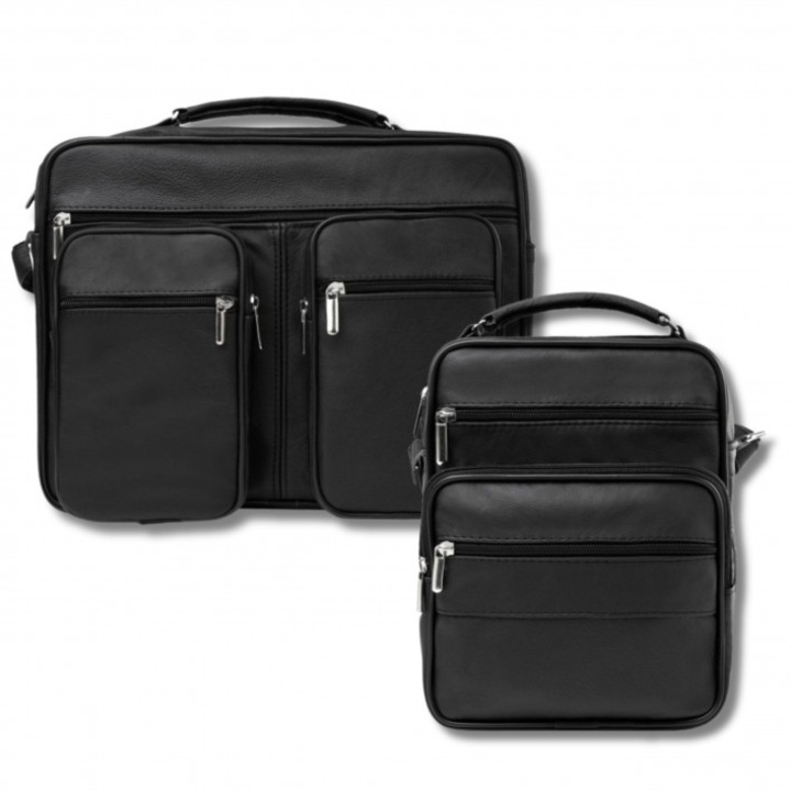 Abruzzo férfi táska szett, természetes bőr, fekete, 25x18x11cm