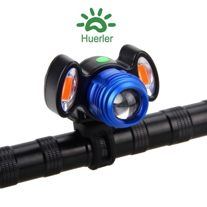 Far bicicleta cu suport telefon Huerler® RL03 Pro, Cree XM-L T6 LED + 2COB Red, 2000 lumeni, metalic, acumulator 800mAh, incarcare USB, rezistent la apa, 3 moduri de luminare, negru