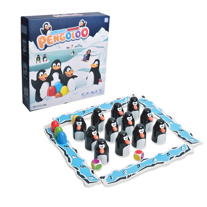 Мемори игра, AjieQaQ, 12 пингвина/12 цветни яйца, многоцветна, 27x6x27cm, за 2-4 играча, възраст 3+