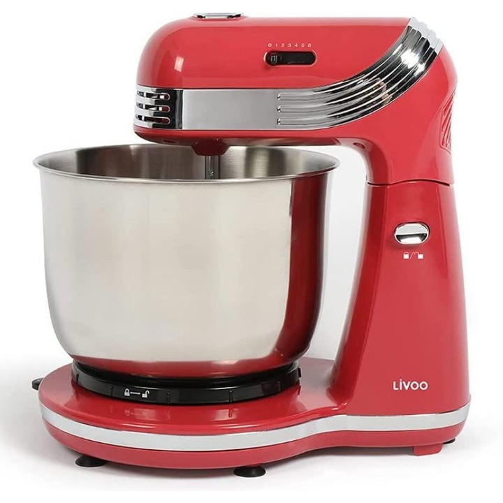 Mixer cu bol rotativ din inox Livoo DOP137R, 250 W, 6 viteze, rosu