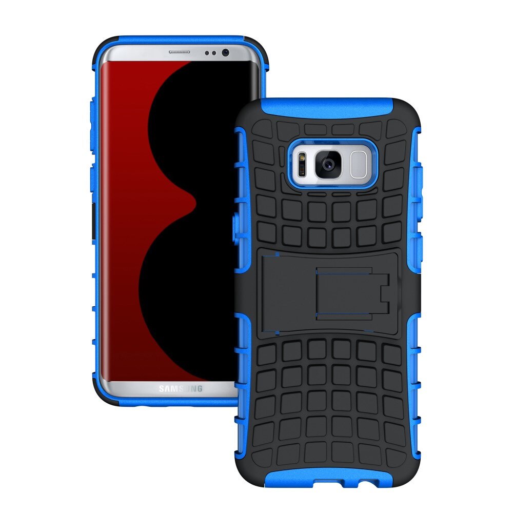 Carcasa Samsung Galaxy S8 Plus G955, Kickstand, Protectie Plastic + Silicon, Culoare Albastru