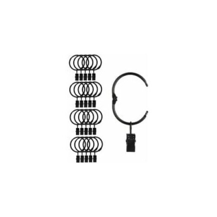 Set 20 inele perdele, metal, negru, 38mm