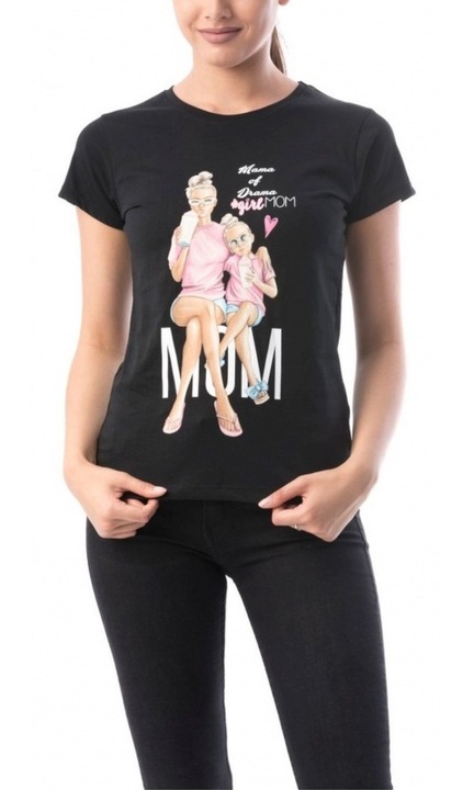 Памучна тениска с послание - Mama of Drama, Черен