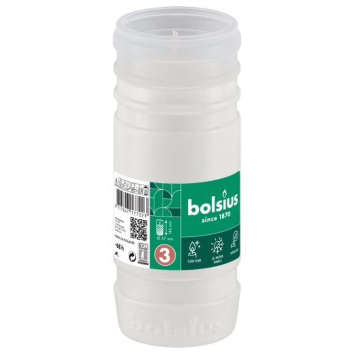 Свещ Bolsius, бяла, 145x57 мм, време на горене 68 часа