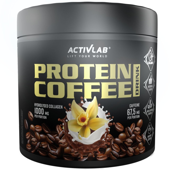 Activlab Protein Coffee Drink bautura cu cafea instant si colagen hidrolizat gust vanilie 150 g pentru energie frumusete si sustinerea articulatiilor supliment pentru adulti activi