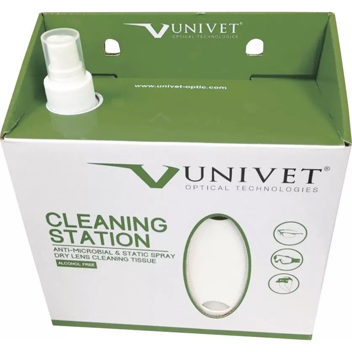 Statie de curatare ochelari Univet, 250ml, 280 lavete