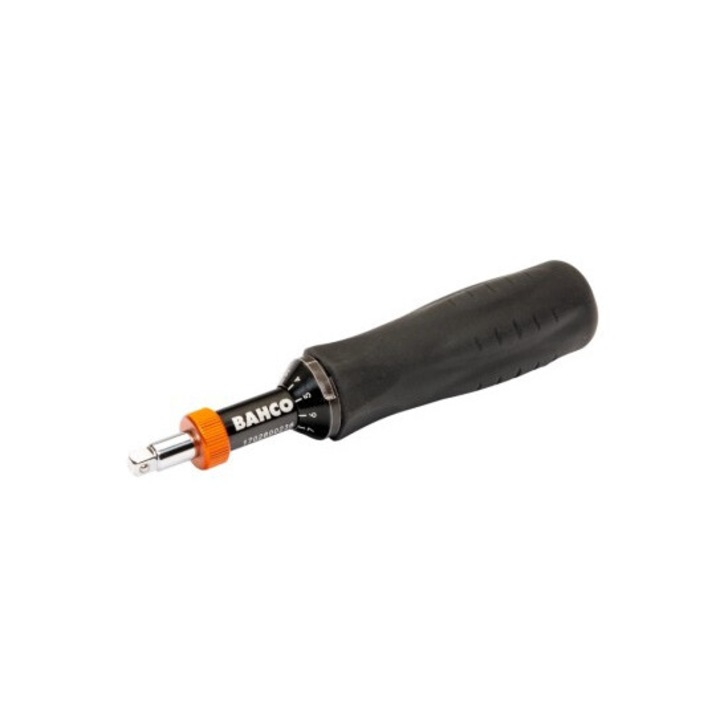 Динамометрична отвертка, Bahco, 1/4'' квадратна глава, 10-120 cNM, 175x35mm, Click механизъм. Гумена дръжка, черна