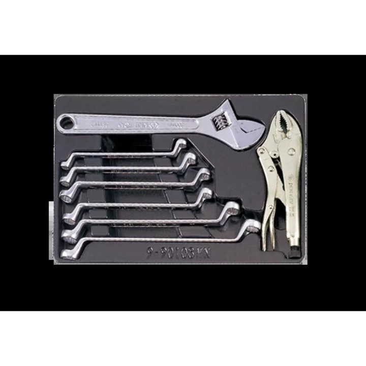 Set chei cu tubulare indoite, King Tony, 8-19mm, cheie reglabila, cleste tip "mors"