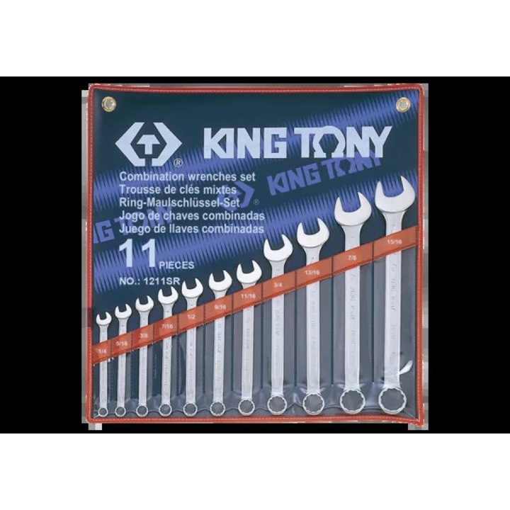 Set chei plasko-oczkowe, King Tony, 11 piese, 1/4"-15/16", etui