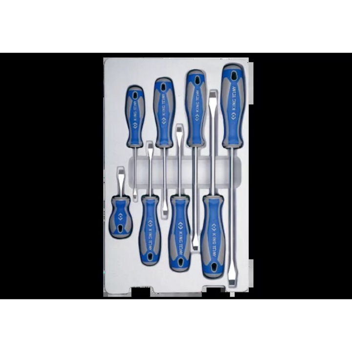 King Tony lapos csavarhúzó készlet, 8 darabos, 3x75cm, 5x75cm, 5x100cm, 6.5x38cm, 6.5x100cm, 6.5x150cm, 8x150cm, 8x200cm