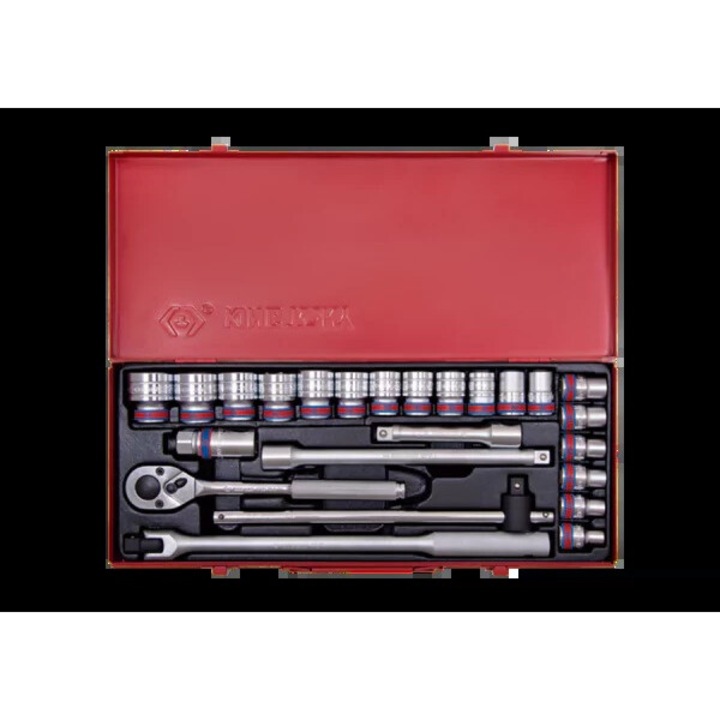 Set unelte 1/2", King Tony, 24 piese, 5/16" - 1-1/4", cu gratar si accesorii, in cutie metalica