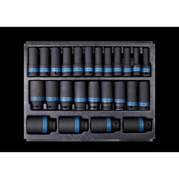 Комплект дълги вложки 1/2", King Tony, 25 части, 8-36мм, 6-стен