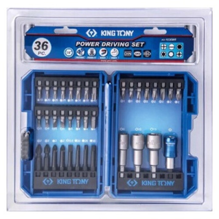 Set de biti pentru surubelnita 1/4", King Tony, 36 elemente, multicolor, 150x103x46mm