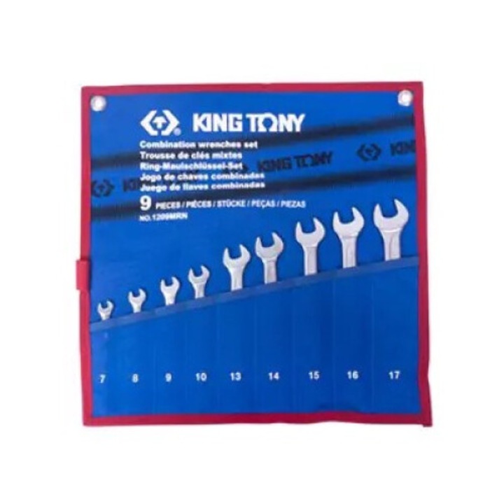 Set chei plasko-oczkowe 9 piese, King Tony, 7x17mm, etui