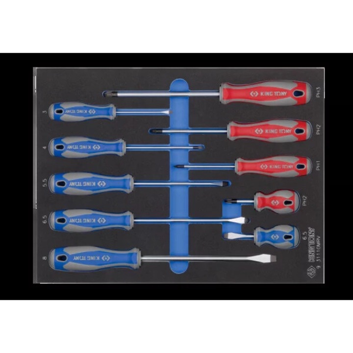 King Tony 10 darabos csavarhúzó készlet, 4 csillag és 6 lapos, habszivacs tartóval, vegyes méretek