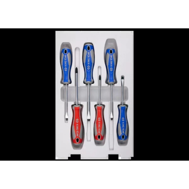 King Tony 6 csavarhúzó készlet, kereszt No.1x80, No.2x100, lapos 5x75, 5x100, 6.5x100, 6.5x150