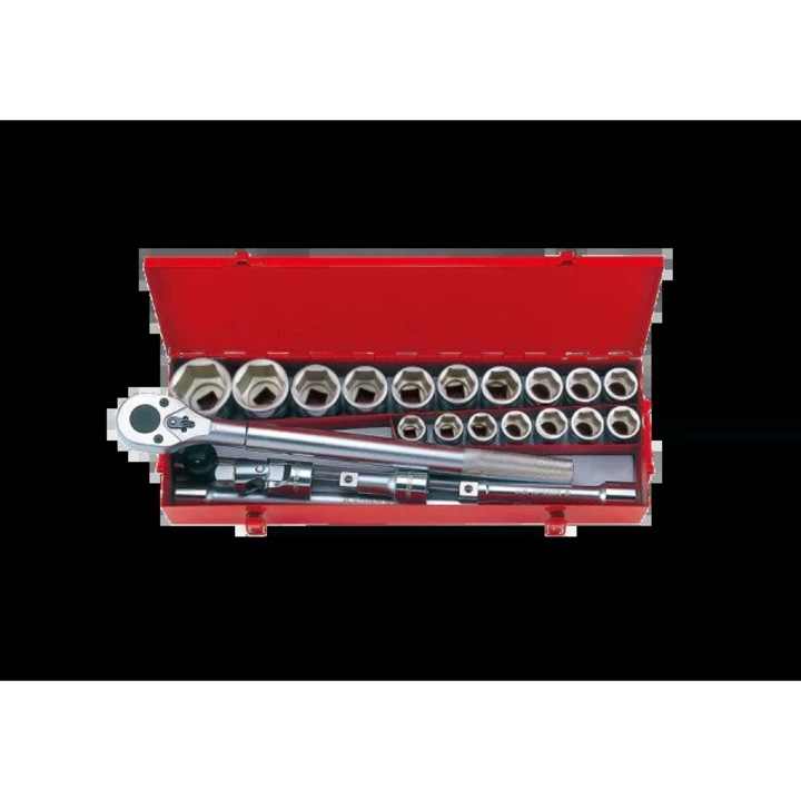 Set unelte 3/4" King Tony, 23 piese, 21-50mm, cu gratar si accesorii, in cutie metalica