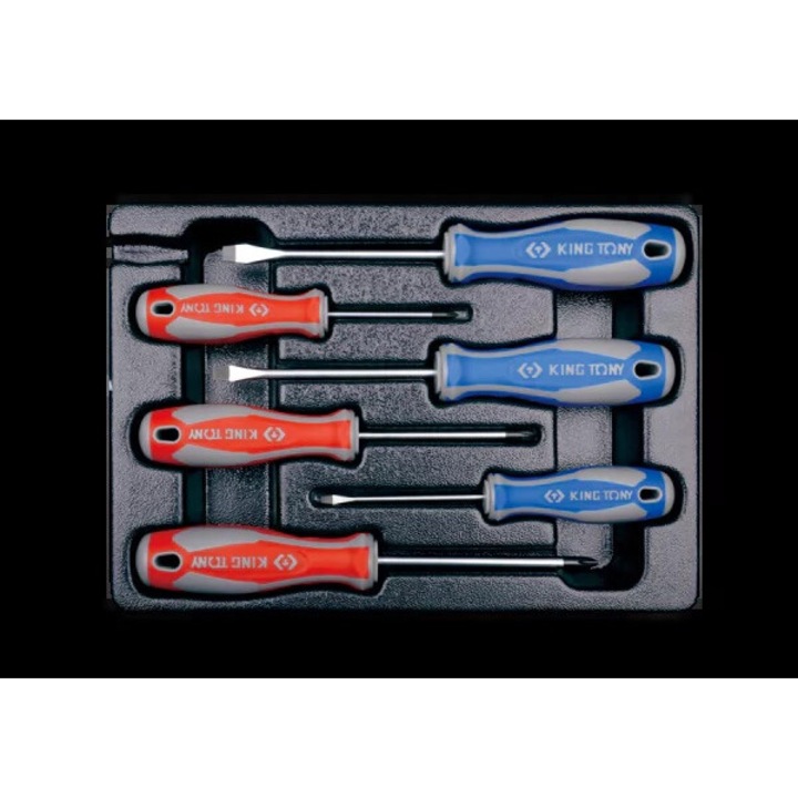 King Tony csavarhúzó készlet, 6 darab, 6 méret, kocsi betét, többszínű