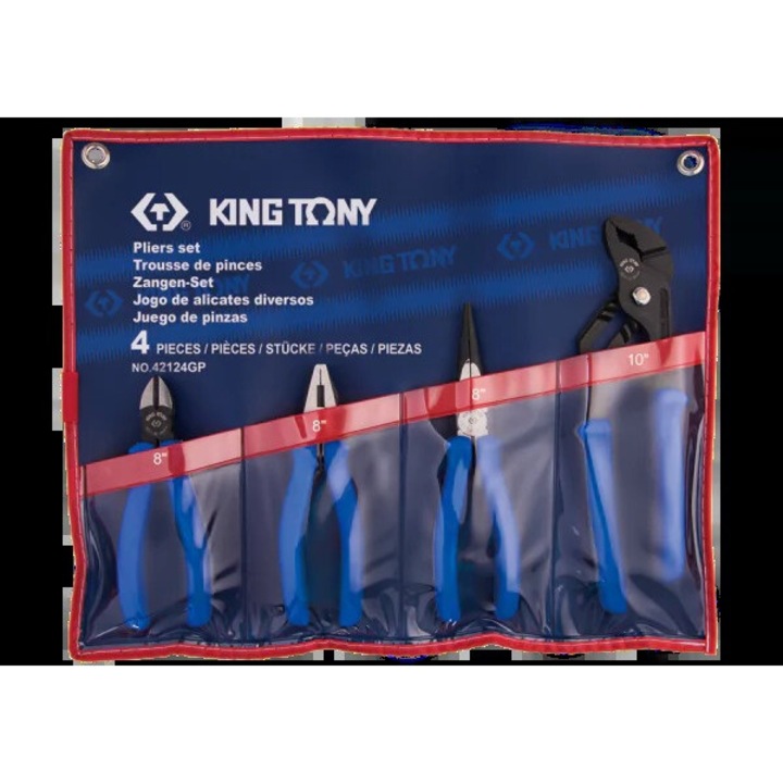 King Tony 4 darabos fogókészlet, állítható fogó, vágófogó, kombinált fogó, tok