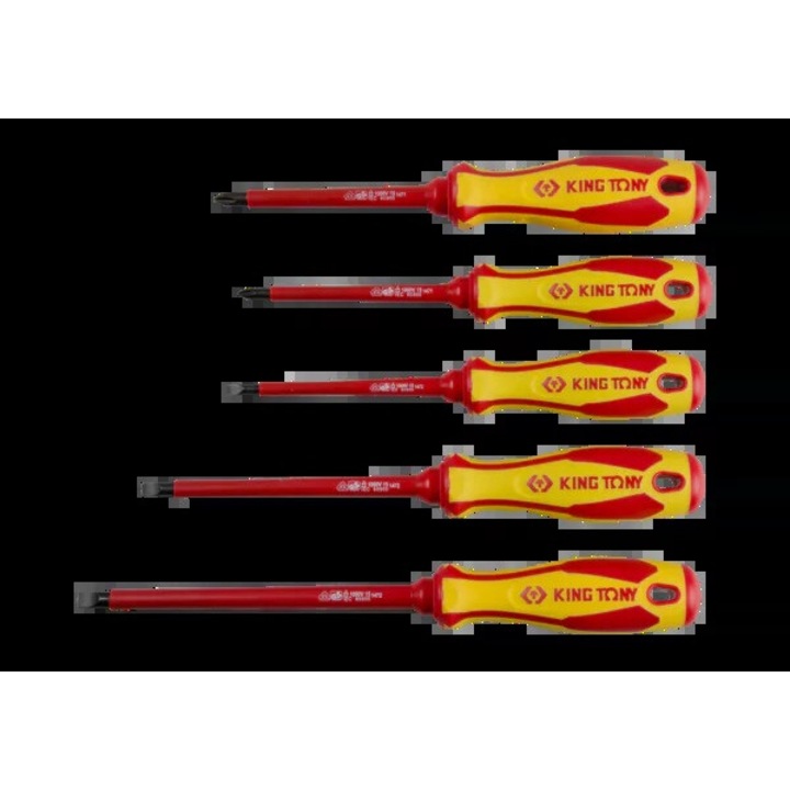 Szigetelt csavarhúzó készlet 5 darabos, King Tony, Phillips No.1x100, No.2x100, lapos 4x100, 5,5x125, 6,5x150