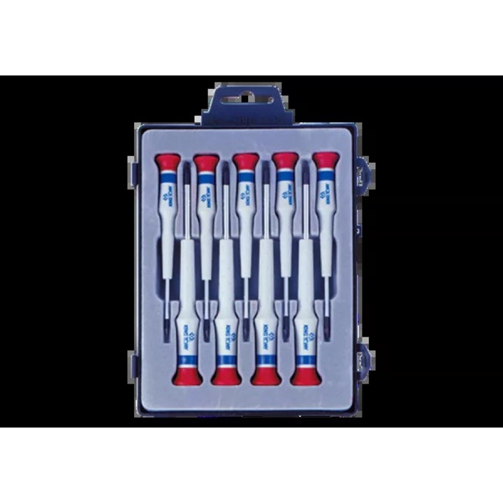 Lapos csavarhúzó készlet 9 db, King Tony, méretek 0.8x40-4.0x40mm, műanyag doboz