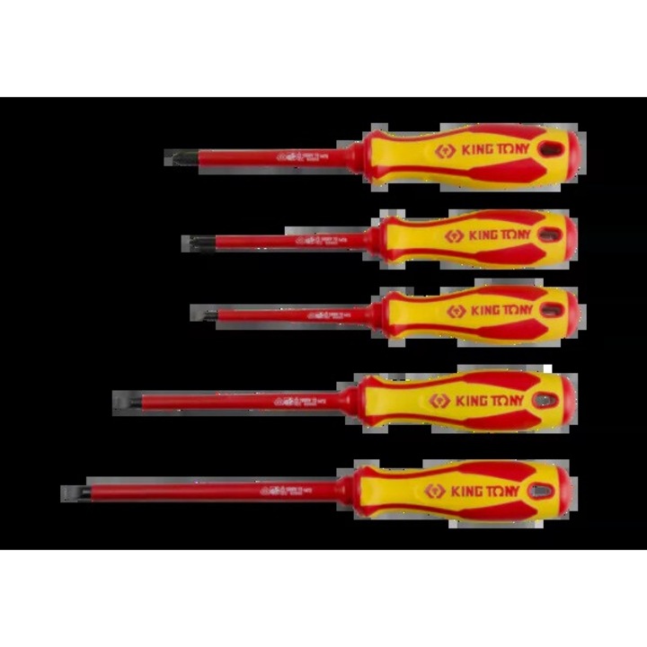 Szigetelt csavarhúzó készlet 5 darabos, King Tony, PZ No.1 x 100, No.2 x 100, 4 x 100, 5,5 x 125, 6,5 x 150