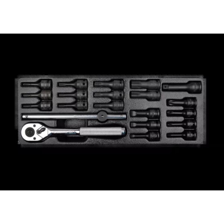 Set de nasade impact 3/8" 21 piese, PH1-PH4, 5.5-10, T10-T60, crom, cu accesorii