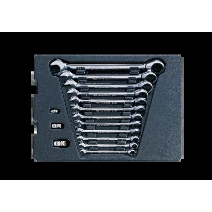 Set chei cu ratchet, King Tony, 12 piese, 8-22mm, cu adaptoare pentru nasade, pentru carucior