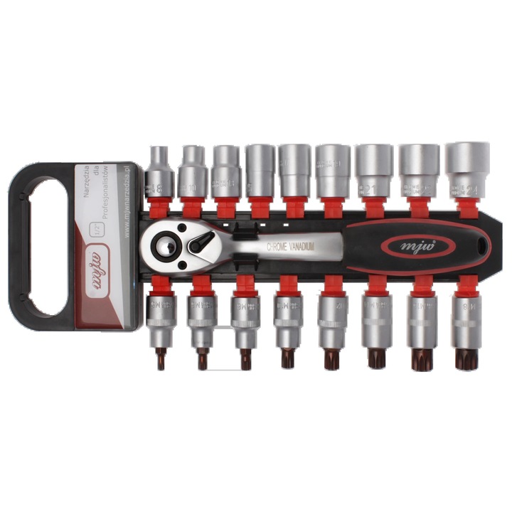 Set 19 piese chei 1/2" 12-kat + SPLINE cu grzechotka MJW