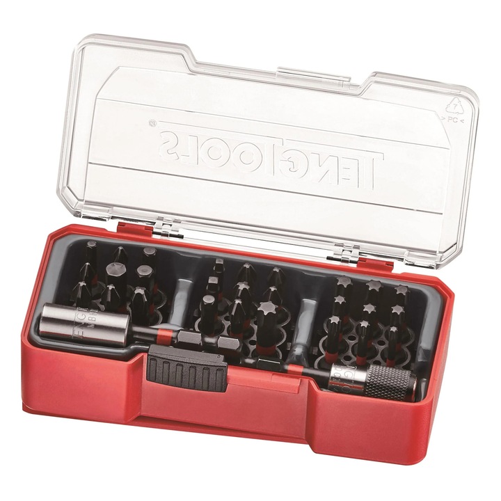 Set de 27 groti Impact, Teng Tools, cu prindere hexagonala 1/4", 30 mm, etui plastic, 180x62x45mm