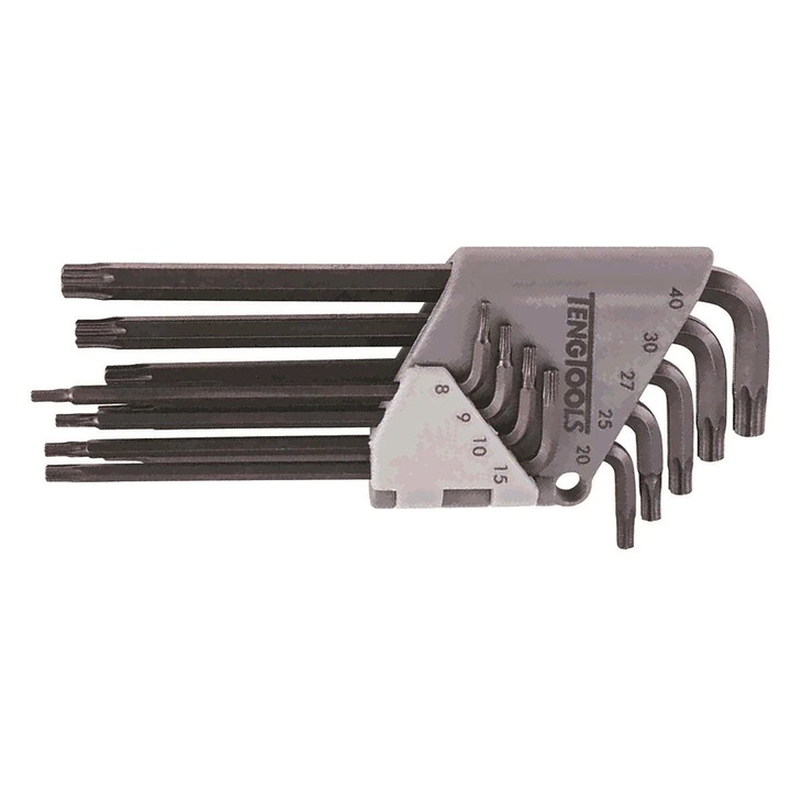 Set 9 chei TORX Teng Tools, dimensiuni TX8-TX40, finisaj negru, 20x55x145mm