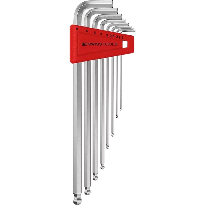 Set 8 chei hexagonale cu cap rotund, PB Swiss Tools, Otel, 1.5-8mm, Argintiu