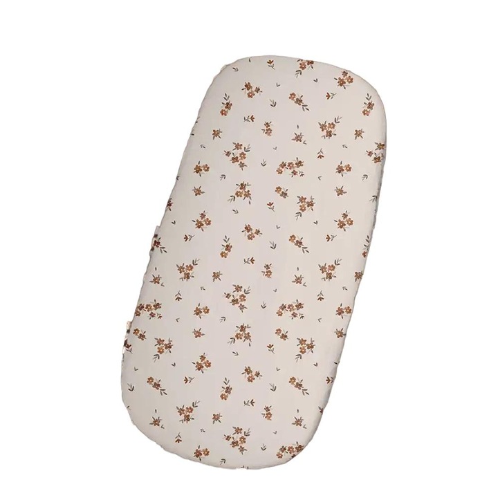 Cearceaf pentru gondola Muminky, flori maronii, bumbac, 80x40cm
