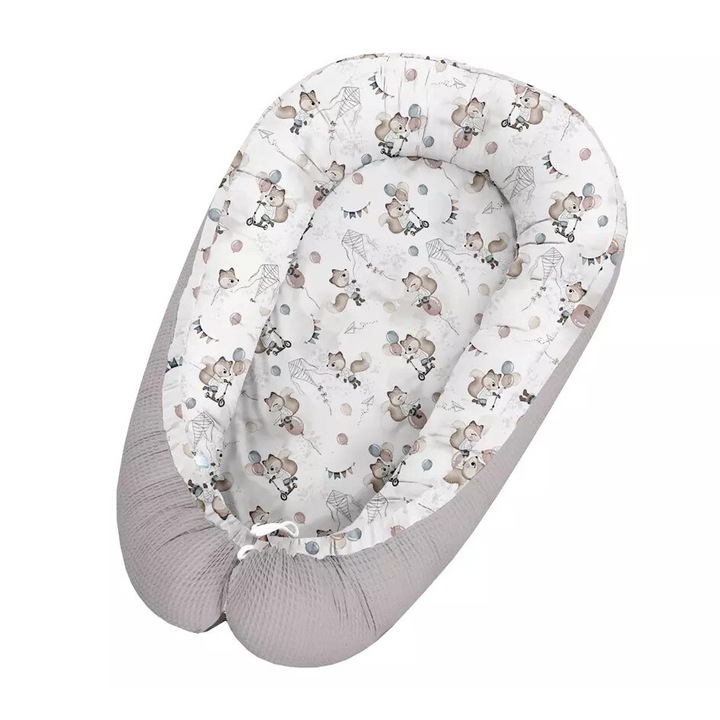 Cocon bebelusi, Muminky, bumbac, antialergic, gri, 60x90cm