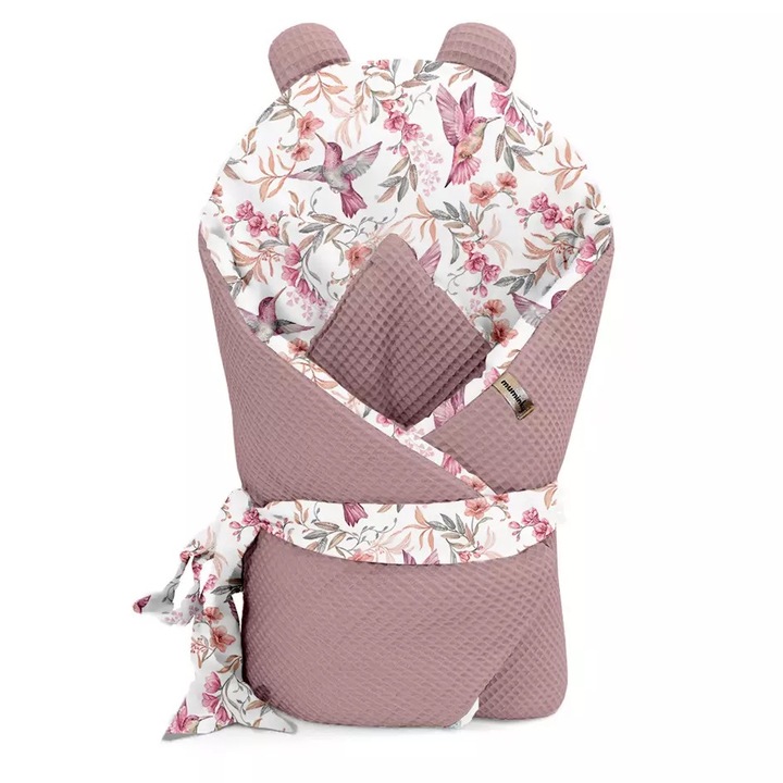 Бебешко одеяло Muminky, розово, 75x75 см, сатениран памук, комплект с лента за завързване