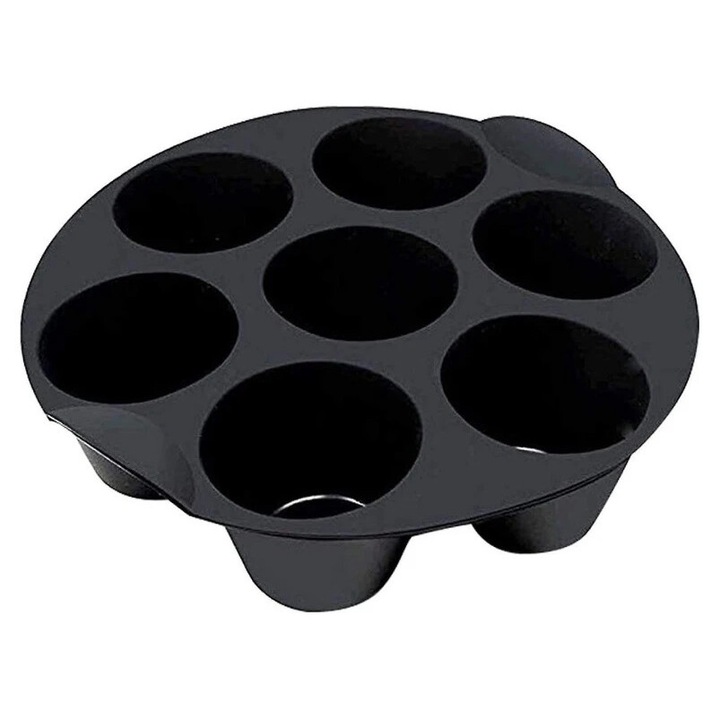Tava pentru briose din silicon, QttvbTna, 7 briose, neagra, 21cm