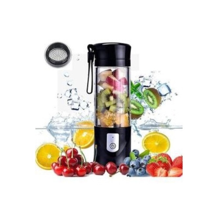 Blender electric portabil QttvbTna, capacitate 350-420ml, 4800mAh, negru