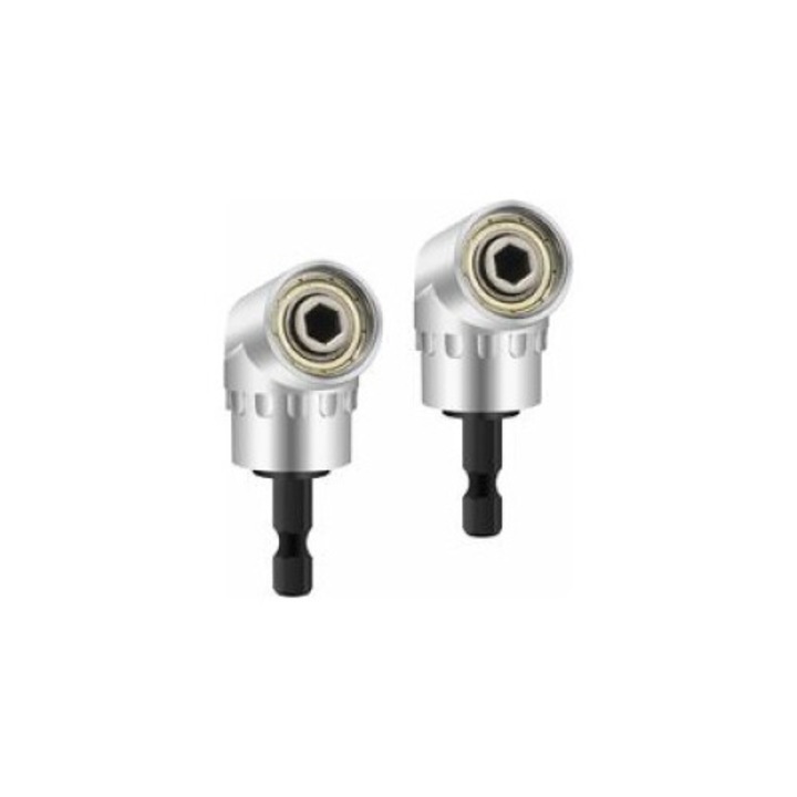 Set 2 adaptoare pentru surubelnita unghiulara 105 grade, QttvbTna, otel inoxidabil, 6.35 mm, 9x6.5x1.5 cm