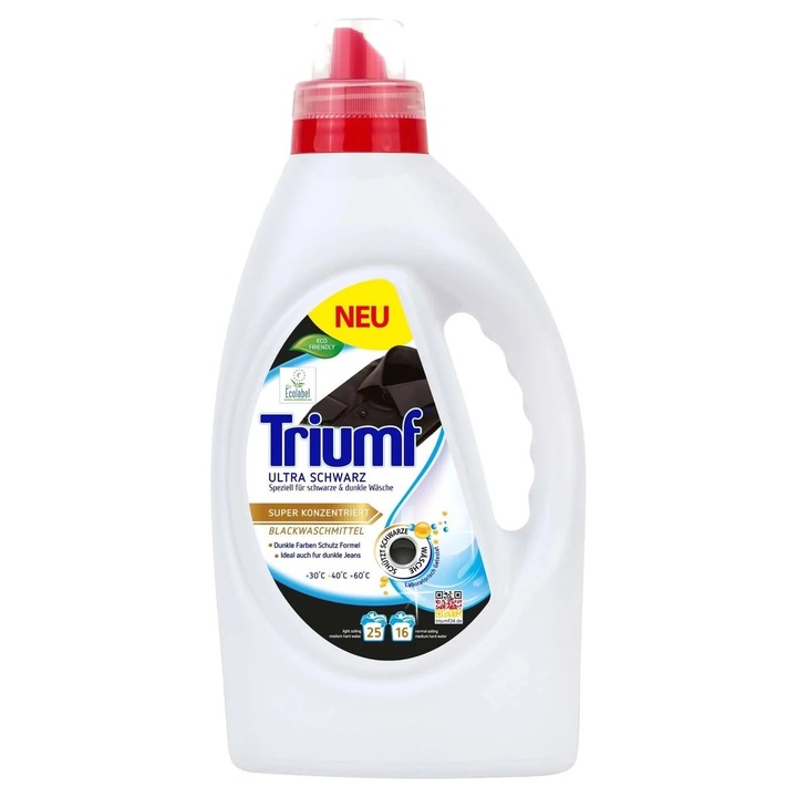 Detergent rufe concentrat TRIUMF Black, 16 spalari, 1 l, protejeaza culorile inchise, parfum placut