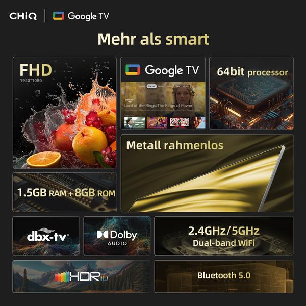 Televizor Smart TV ChiQ 32" QLED Full HD, 1920x1080, Dolby Audio, gri, 80cm