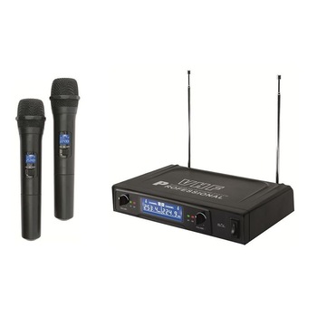 Set 2 microfoane fara fir si receiver, raza 60 m, de mana, Sal Set 2 microfoane fara fir si receiver, raza 60 m, de mana, Sal