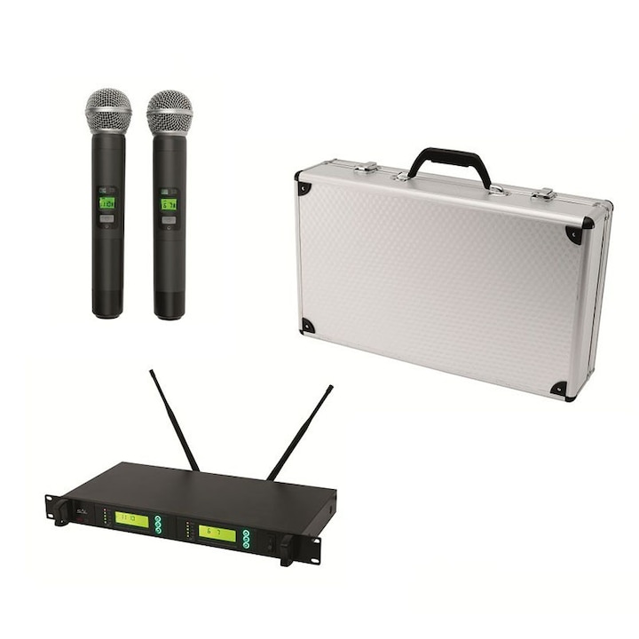 SAL MVN 900 vezeték nélküli mikrofon szett, 100 m, LCD kijelző, alumínium bőrönd