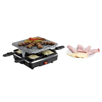 gratar raclette domoclip doc162 600w 4 persoane placa de piatra pentru gratar  4 tavite de branza neacoperite picioare anti-alunecare negru imagen 0_0_0