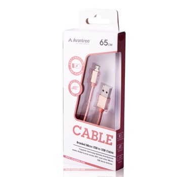 Cablu Avantree micro-USB, Data sync and fast charging, Roz, 65 cm