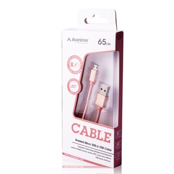 Cablu Avantree micro-USB, Data sync and fast charging, Roz, 65 cm Cablu Avantree micro-USB, Data sync and fast charging, Roz, 65 cm