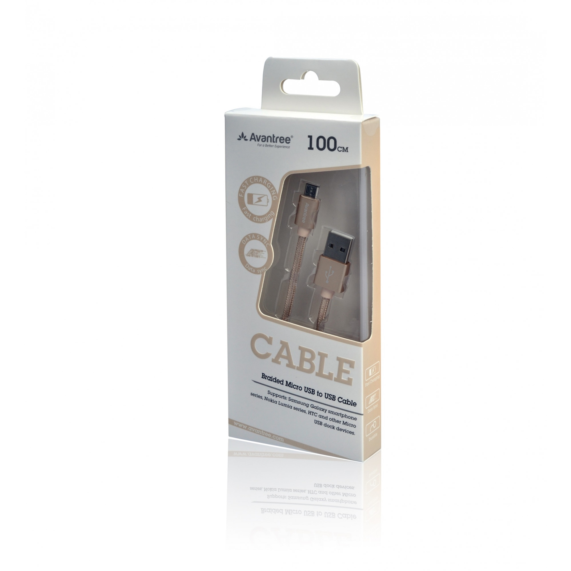 Cablu Avantree micro-USB, Data sync and fast charging, RoseGold, 1M