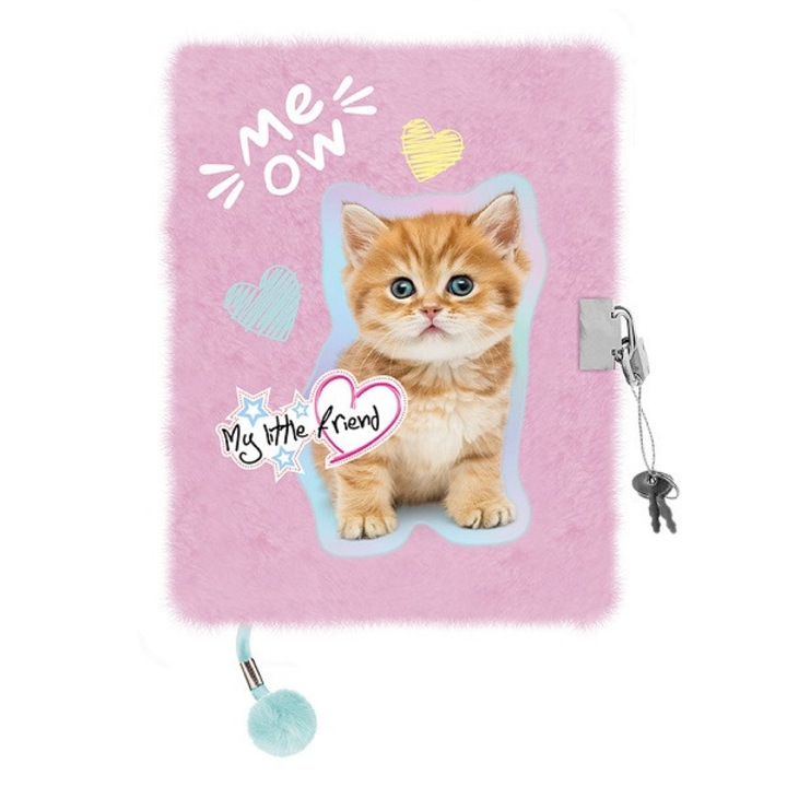 A5-ös napló zárral, St.Majewski, My Little Friend Pastel Kitty, 96 oldal, rózsaszín