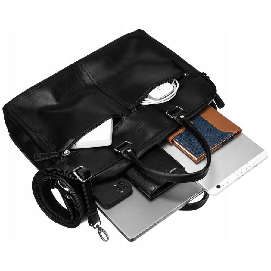 Geanta laptop 14 inch, Peterson, design clasic, piele ecologica, 136x30x40cm