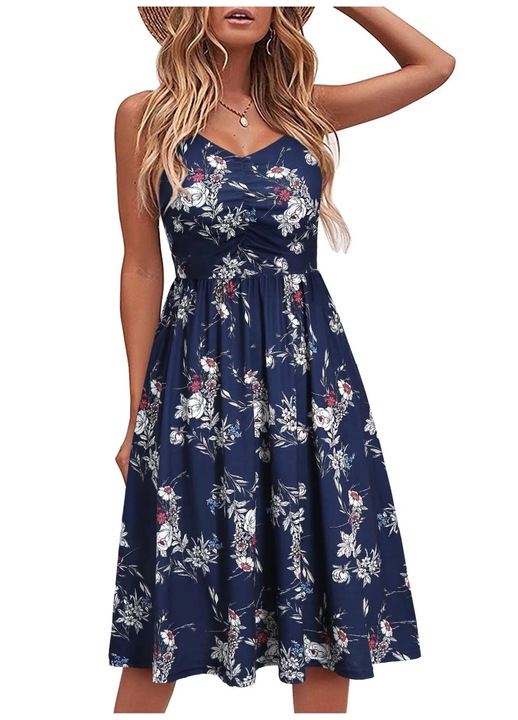 Лятна рокля, модел, с V-образно деколте, волани, многоцветна, памук и полиестер, L INTL